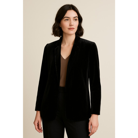 Apt 9 Womens Faux Velvet Suit Jacket Blazer Large Black Office Fall Business - Picture 1 of 7